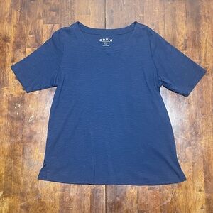 Orvis Shirt Womens Large Blue Pima Cotton Crewneck Short Sleeve Tee Top